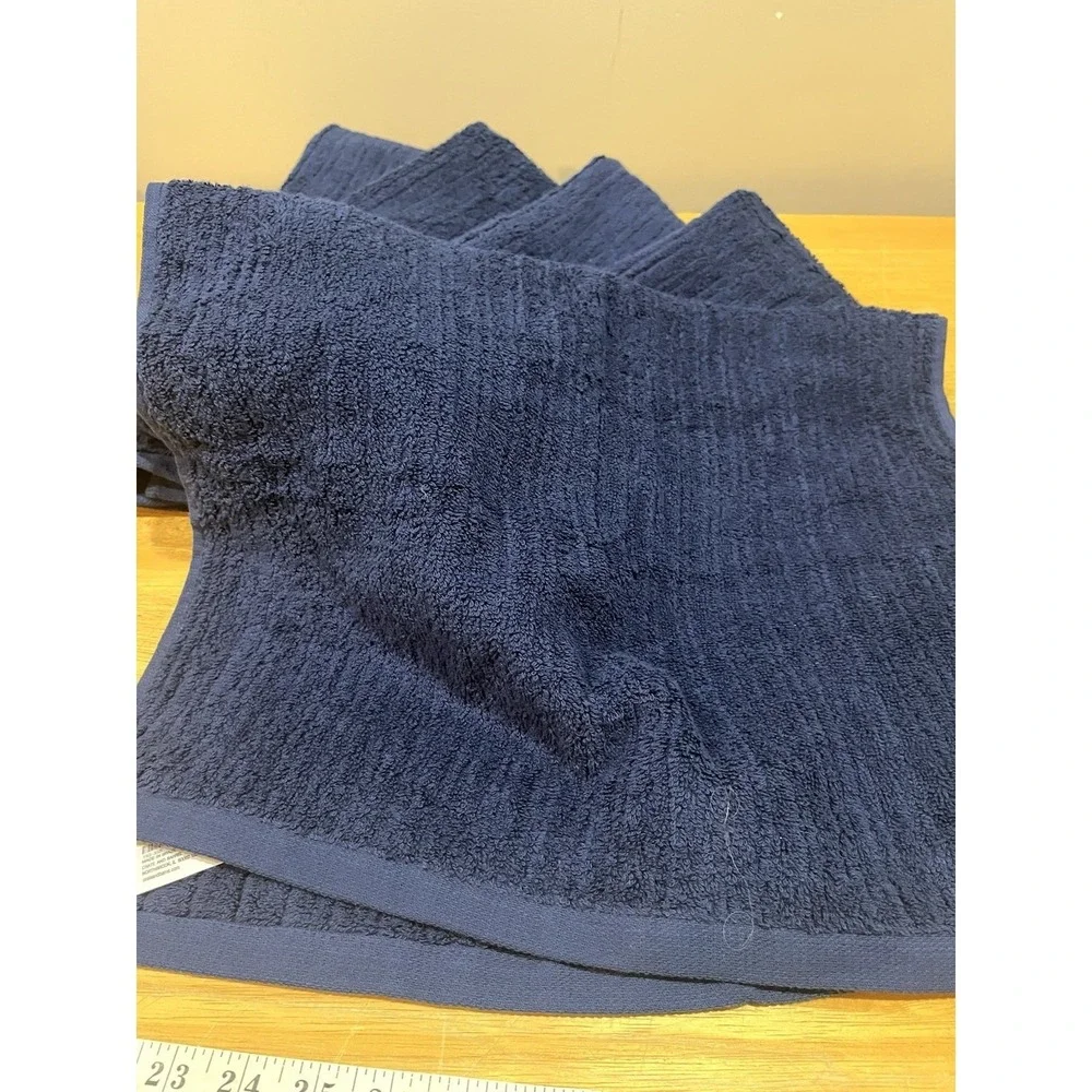 Crate And Barrel Ribbed Hand Towels Midnight‎ Blue Navy Set Of 6